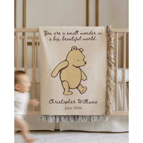 Winnie the Pooh nursery decor baby shower gift for newborn personalized baby blanket gift ideas vintage woven throw quilt cotton custom