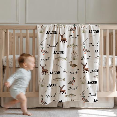 custom hunting baby blanket fisherman blanket boys hunting theme baby gift wildlife personalized blanket with name outdoor theme nursery boy