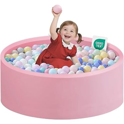 Zedachica Ball Pit for Toddlers 35.43''x11.81 Baby Ball Pits Soft Memory Foam Ball Pit Round Kids Ball Pit Indoor Game Kids Play Ball Pool Ideal Gift for Girls and Boys (Pink, NO Balls)