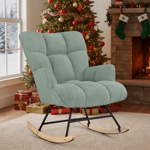 Nursery Rocking Chair, Upholstered Glider Rocker with High Backrest, Comfortable Stylish Accent Armchair with Padded Seat, Green