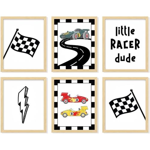 97 Decor Race Car Room Decor For Boys - 6 Pcs Vintage Car Wall Art Prints, Racing Cars Posters For Boys Room, Classic Cars Picture Rad Little Dude Nursery Decorations (8x10 Unframed)