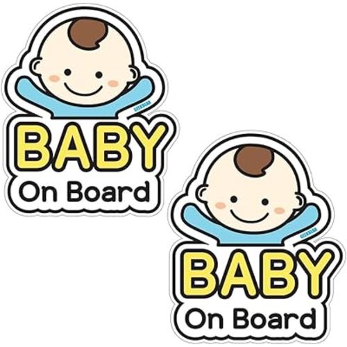 GEEKBEAR Baby on Board Car Sticker - Cartoon Design, Reflective, Weather-Resistant (Basic Boy + Basic Boy)