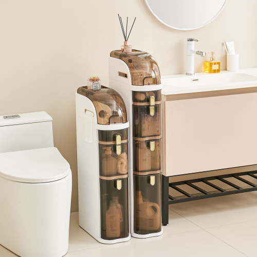 4-Tier Slim Narrow Storage Cabinet with Drawers & Built-in Tissue Holder, Space-Saving Bathroom Organizer with Durable Waterproof Design, Perfect for Small Bathroom, Kitchen, Laundry Room, White