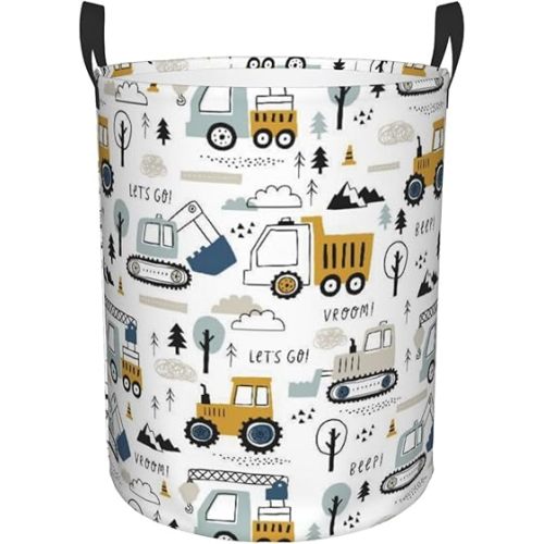 White Truck Large Laundry Basket,Collapsible Laundry Hamper With Handle Truck Room Decor,Round Waterproof Dirty Clothes Hamper Toy Organizer Storage Basket Gift for Home Bedroom Bathroom Decor