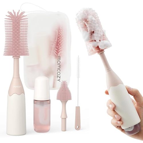 Momcozy Baby Bottle Brush Kit, Push-Press Foam Design, Pink