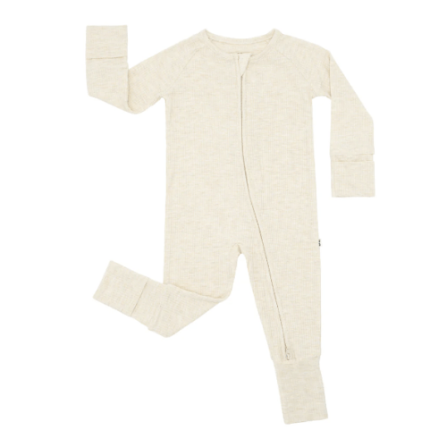 Heather Oatmeal Ribbed Zippy - Little Sleepies