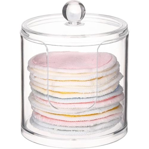 Tbestmax Plastic Cotton Round Holder and Dispenser, Clear Cotton Pads Storage Bathroom Canister Vanity Makeup Organizer