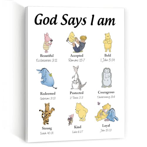 Winnie Nursery Decor-the Pooh Room Decor -Vintage Nursery Decor-Biblical Affirmations for Kids Canvas Wall Art-Christian Gifts for Women-Christmas Gifts Birthday Gifts Religious Gifts
