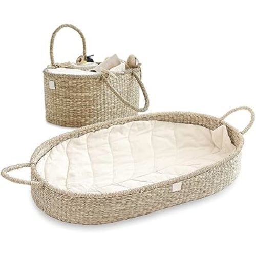 BEBE BASK Premium Nursery Bundle - Matching Baby Changing Basket & Baby Diaper Caddy Organizer - Handmade & Organic