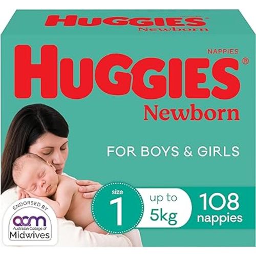 Huggies Newborn Nappies Size 1 (up to 5kg) 108 Count
