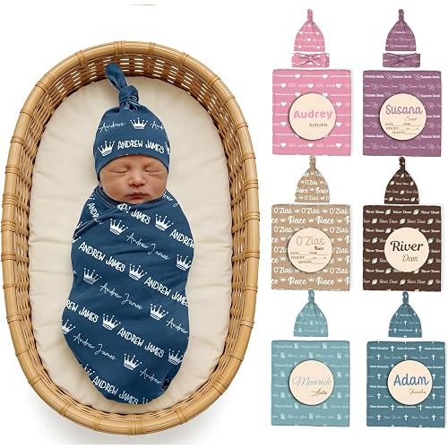 Personalized Baby Blanket, Custom Swaddle Blanket for Newborns with Name, Customized Baby Blanket for Boys and Girls, Ideal Personalized Baby Gifts for Newborns and Baby Showers (Name with Icons)