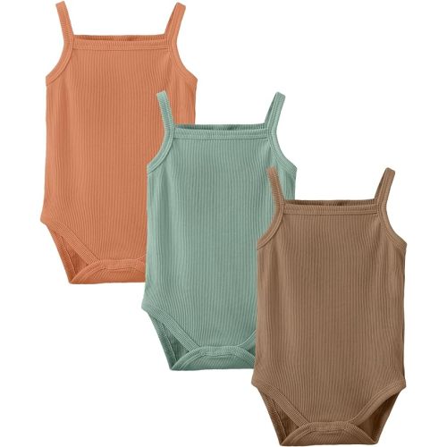 OPAWO Onsies for Baby Girls' Bodysuits 3 Pack Neutral Baby Clothes Spaghetti Strap & Long Sleeve Fall Baby Undershirt 0-2T