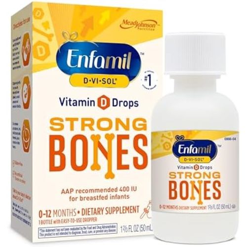 Enfamil Baby Vitamin D-Vi-Sol Liquid Supplement Drops for Infants, Supporting Strong Teeth & Bones in Newborn Babies, Easy-to-Use, Gluten-Free, 50 Day Supply, Dropper Bottle