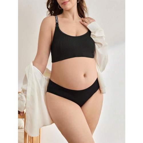 BloomMama Plus Size Ribbed Nursing Bra With Adjustable Straps, Comfortable For Everyday Wear During Pregnancy | SHEIN