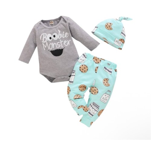 Newborn Infant Baby Clothes Long Sleeve Romper + Pants + Hat 3PCS Outfits Set