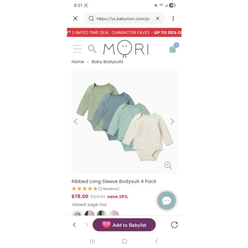 Ribbed Long Sleeve Bodysuit 4 Pack Ribbed Sage mix / 6-9M