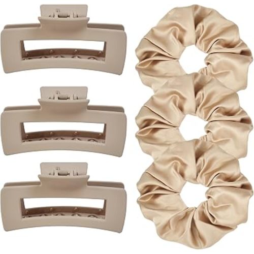 Claw Clips Scrunchies Set 6pcs Hair Accessories for Women (Apricot)