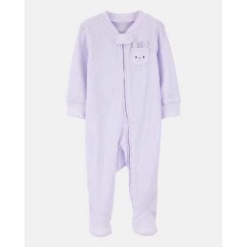 Premie Baby Girl Bunny 2-Way Zip Ribbed Sleep & Play Pajamas - Purple | Carter's
