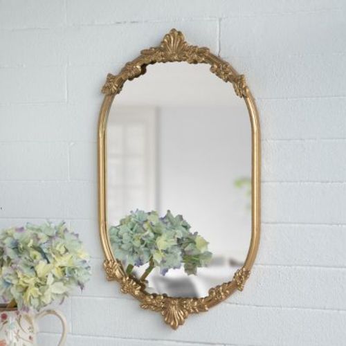 Decorative Wall Mirror, 22.7" Gold Ornate Mirror with Floral Metal Frame, Vintage Accent Mirror for Living Room & Entryway-Panipeachy