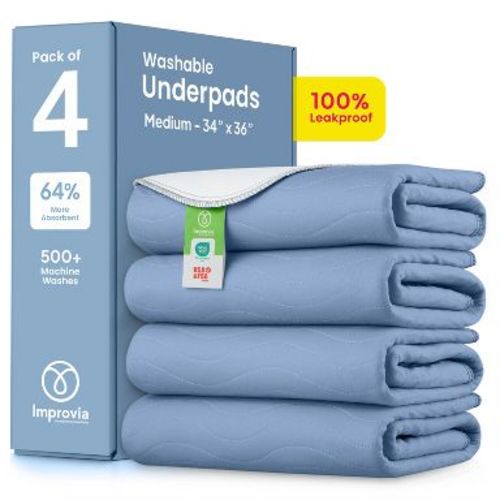 IMPROVIA® Washable Underpads 34”x36”, Heavy Absorbency Waterproof Incontinence Pads for Kids, Adults & Pets – Protects Bed, Couch, Sofa & Floor