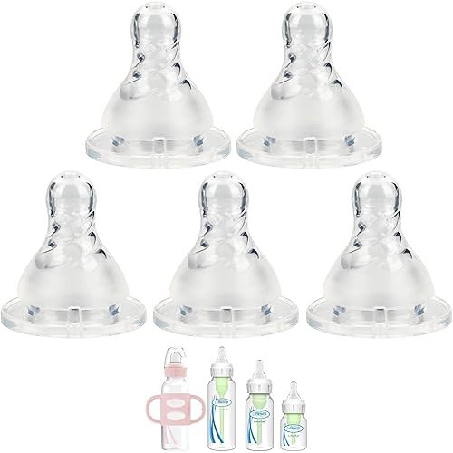 Silicone Nipple for Dr. Brown’s Natural Flow Level 2 Narrow Baby Bottle, Medium Flow, 3m+, 5 Count