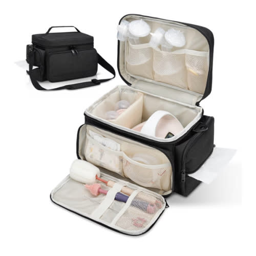 Breast Pump Bag Fit for Spectra S1 and S2, Pumping Bag with Waterproof Mat for Pump Accessories, Portable Pump Carrying Case for Work, Travel and Family Use, Black