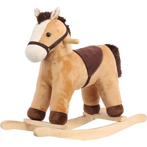Rock My Baby Plush Rocking Horse, Soft Filling Ride on Pony, Rocking Animal, Stuffed Rocker for Kids 18 Months and up (Light Brown)