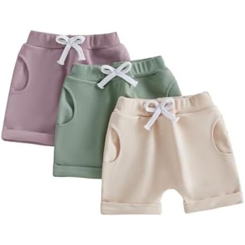 Sejardin Toddler Baby Girl Shorts 3 Pack Solid Waffle Elastic Waist Bottoms Infant Summer Casual Shorts