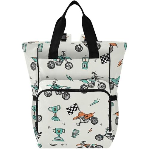 Green and Black Dirt Bikes Diaper Bags Backpack for Mom Dad,Baby Essentials Travel Tote Multi Function Waterproof Nappy Bag Large Maternity Changing Bag