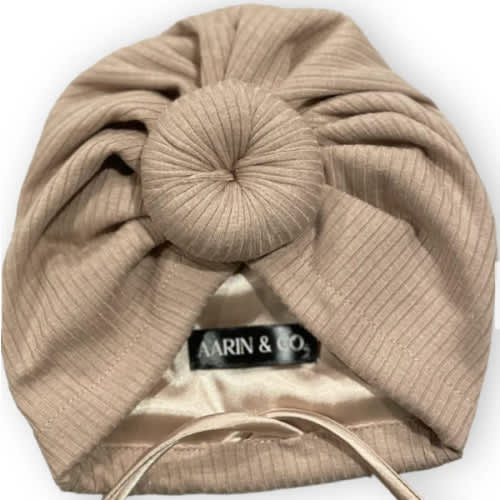 Adjustable Satin Lined Turban-Oat Ribbed – Aarin & Co.