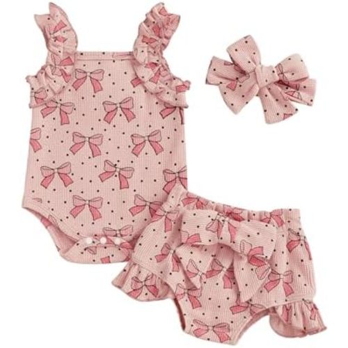 Kaipiclos Cherry Baby Outfit Newborn Infant Girl Clothes Rib Knit Romper & Shorts Waffled Baby Clothes for Girls 0 3 6 12 18M
