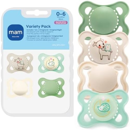MAM Pacifier 0-6 Months Variety Pack, BPA-Free, Silicone Nipple, 4 Pack