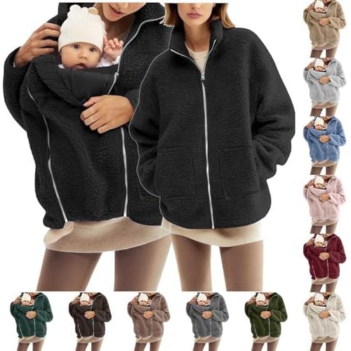 Baby Wearing Jacket Women Thicken 2 in 1 Maternity Winter Coat Zip Up Babywearing Jacket Sherpa Kangaroo Hoodies