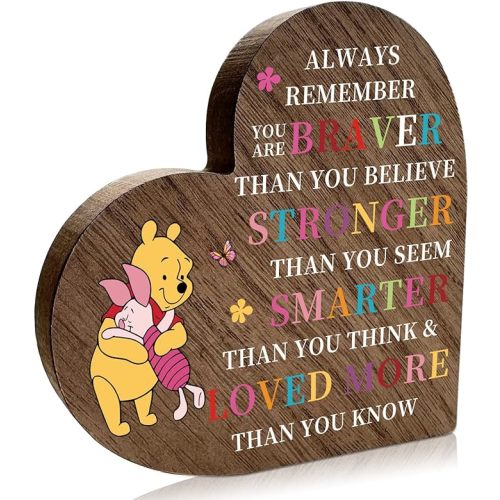 You Are Braver Than You Believe Sign Standable Wooden Heart Plaque, Inspirational Quotes Desk Sign Decor for Son Daughter Friends Dad Mom Sister Brother Birthday Graduation Christmas Gift