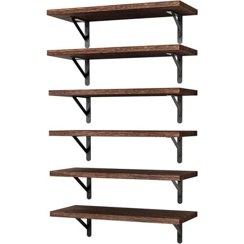 YGEOMER 16.5 Inch Floating Shelves for Wall, Farmhouse Wall Shelves for Bedroom, Bathroom Storage, Living Room and Kitchen Decor (Set of 6 Brown)