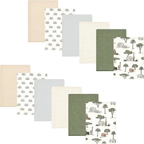 Hudson Baby Unisex Baby Cotton Flannel Burp Cloths Bundle, Going On Safari, One Size