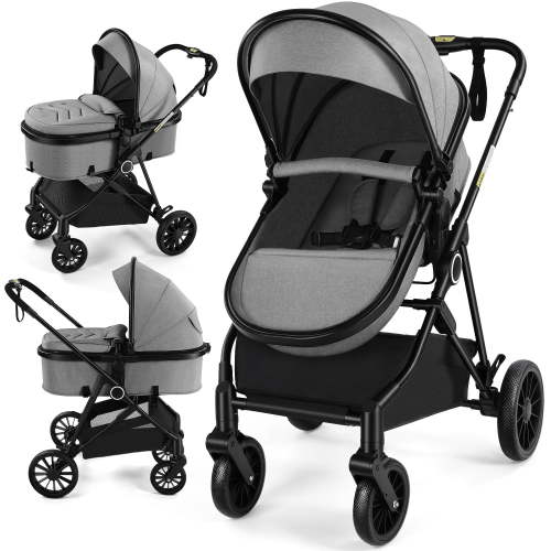 Vomeast Baby Stroller, Foldable Lightweight Travel Stroller, Reversible Seat, 5-Point Harness, Adjustable Canopy, Gray