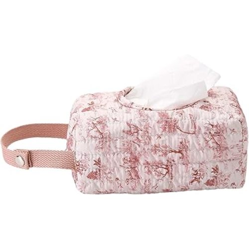 Quilted Baby Wipe Holder Floral Wipe Pouch Portable Mommy Bag with Lanyard for Car, Stroller