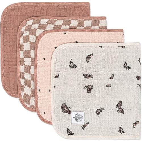 Parker Baby Co. Large 100% Cotton Muslin Burp Cloths, 4-Pack - Butterfly