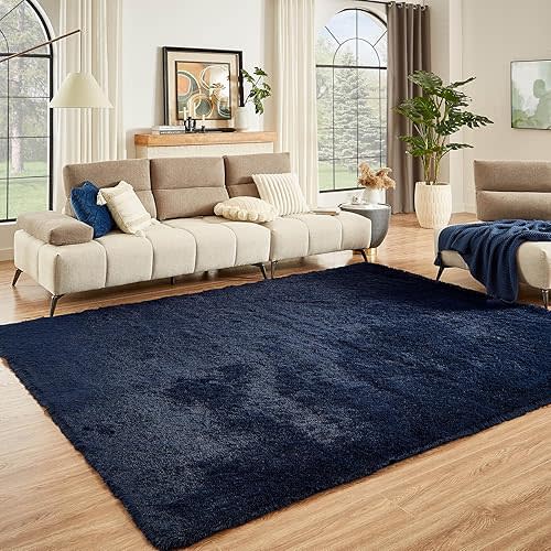 Floralux 6x9 Area Rug Living Room Rugs, Dark Blue, Ultra Soft Fluffy Furry Carpet for Bedroom, Non-Slip Indoor Floor Carpets for Kids Boys Girls Dorm, Nursery, Home Decor Aesthetic