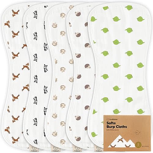 5-Pack Muslin Burp Cloths Baby Boy, Girl - Very Absorbent Baby Burp Cloth Rags, 8-Layers Viscose Derived from Bamboo Cotton Muslin Towel, Super Soft Spit Up Rags, No Shrink Washcloths (KeaFriends)