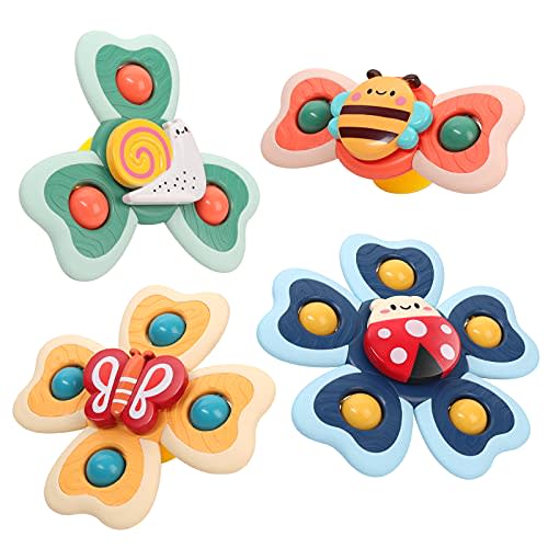 Vanmor Baby Suction Cup Spinning Top Toys, Suction Spinner Toys for Babies, Window Suction Toys for Baby High Chair Tray Bath Table Airplane Travel, Sensory Toys & Best Gift for Toddlers 1-3 (4 Pcs)