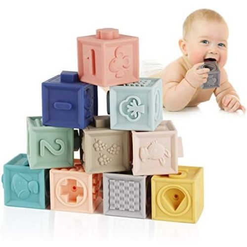 Mini Tudou Baby Blocks Soft Building Blocks Baby Toys Teethers Toy Educational Squeeze Play with Numbers Animals Shapes Textures 6 Months and Up 12PCS