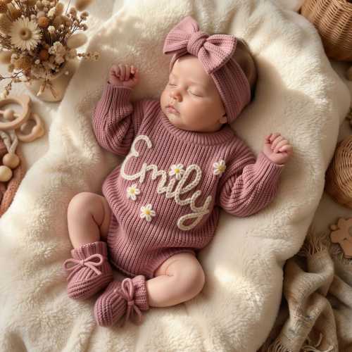 Personalized Baby Romper Set, Baby Girl Romper, Hand Embroidered Newborn Gift