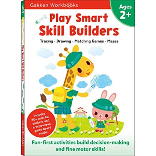 Play Smart Skill Builders Age 2+: Preschool Activity Workbook with Stickers for Toddlers Ages 2, 3, 4: Build Focus and Pen-control Skills: Tracing, Mazes, Matching Games, and More (Full Color Pages)