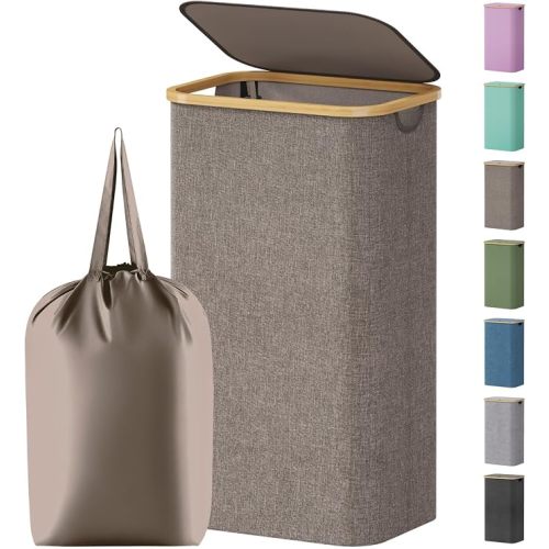 Lifewit 105L Large Laundry Basket with Lid, Removable Bags, Light Gray
