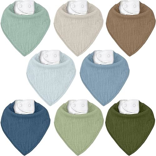 Muslin Baby Bibs 8 Pack, Baby Bandana Drool Bib for Drooling and Teething, Cotton Soft Absorbent for Girls Boys