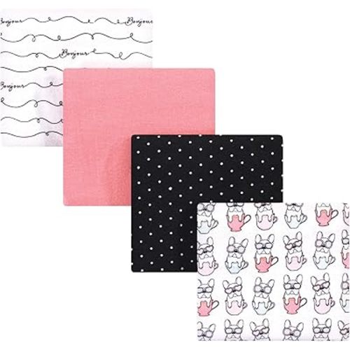Hudson Baby Unisex Baby Cotton Flannel Receiving Blankets, Bonjour, One Size
