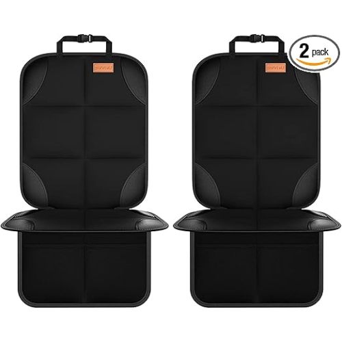 SMART ELF Car Seat Protector, 2Pack Seat Protector Protect Child Seats with Thickest Padding and Non-Slip Backing Mesh Pockets for Baby and Pet,Sedan SUV Truck (Black)