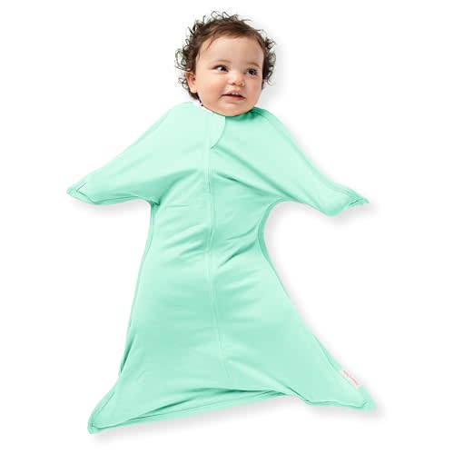 SleepingBaby Zipadee-Zip Transition Swaddle - Cozy Baby Swaddle Blanket with Zipper Convenience - Roomy Wearable Blanket for Easy Diaper Changes - Classic Mint, Small (4-8 Month)